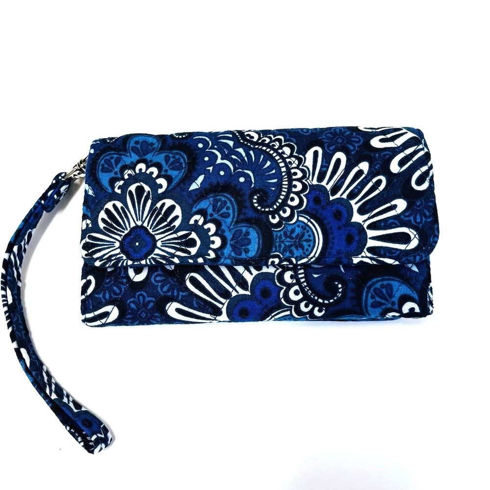 Vera Bradley RFID Wristlet Wallet Navy Petal Splash Floral Preppy Excellent Cond